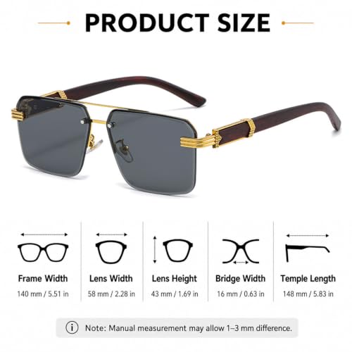 Image of Aviator Sunglasses for Men Women Half Frame Vintage Shades UV400