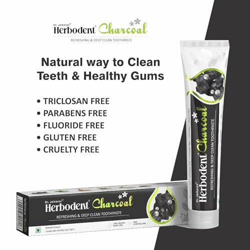 Image of Charcoal Toothpaste -100g Pack of 1 | Whitens Teeth & Fresh Breath: No Bleach, No Fluoride | Activated Bamboo Charcoal & Organic Herbs - Wheat Germ, Thyme, Clove