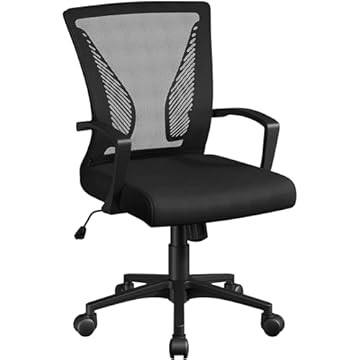 Yaheetech Sedia da Ufficio Scrivania Ergonomica Lombare in Rete Traspirante Reclinabile Altezza Regolabile Girevole con Braccioli e Ruote Portata 136 kg Nera