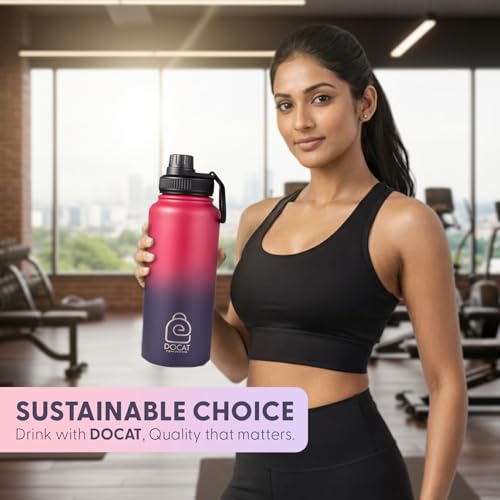 Image of DOCAT Water Bottle 1 Litre, Stainless Steel Sipper Water Bottle, Leak Proof Lid, Rust Proof, 24 Hours Hot and Cold Thermosteel Vacuum Insulated Water Bottle