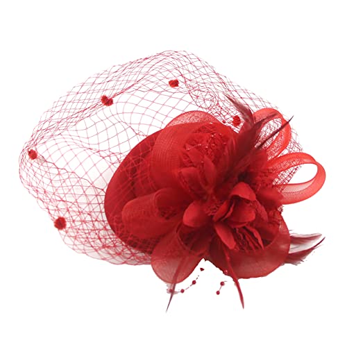 COSFAN Bandeau de Plumes pour Femmes des années 50, Barrette en Maille pour Visage avec Plumes, Accessoires de Cheveux pour Cocktail, thé, Mascarade