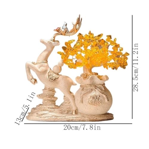 Arbre de cristal multicolore d'exception avec statuette de cerf beige - 3