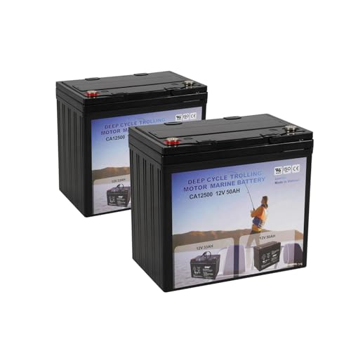 12V 50Ah Deep Cycle Marine, Trolling Motor Battery for Electric Boat Motor, Minn Kota Trolling Motor Battery
