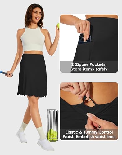 M MOTEEPI 20" Scalloped Hem Golf Skirts for Women with Zipper Pockets Womens Skort Tummy Control3
