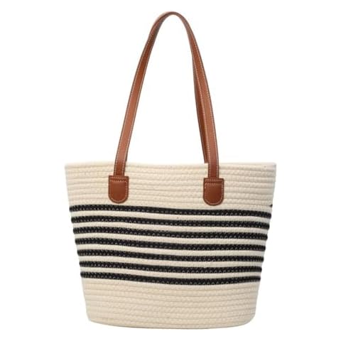 GENGAR Women's Large Summer Beach Woven Shoulder Bag Travel Hobo Handbag (Beige White) Cover