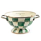 MACKENZIE-CHILDS Enamel Colander, Decorative Kitchen Strainer, Small, Green-and-White Emerald Check