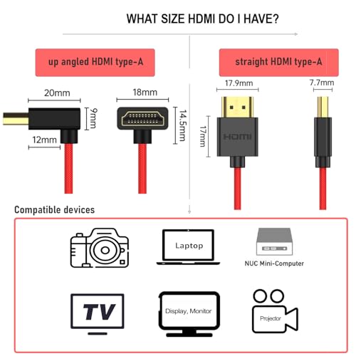 HangTon Cable HDMI de 90 grados 8K/60 4K/120p para ATOMOS Ninja V Shinobi, Nikon Z6iii Z8 Z9, Fujifilm GFX100II X-H2S, Teradek Hollyland Mars 400, TV portátil, color morado trenzado en espiral - imagen 5