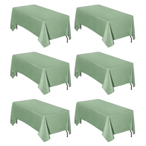 Easy-Going 6 Pack Sage Green Tablecloths 60x102 Inch for 6 Ft Rectangle Table, Washable Polyester Waterproof Stain Resistant Table Cloth, Decorative Table Cover for Kitchen, Dining Tables, Events