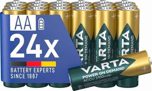 VARTA Pile AA, ricaricabili, confezione da 24, Recharge Accu Power on Demand, batteria ricaricabile, 2100 mAh Ni-MH, senza effetto memory, precaricate, pronte all'uso [Esclusivo su Amazon]