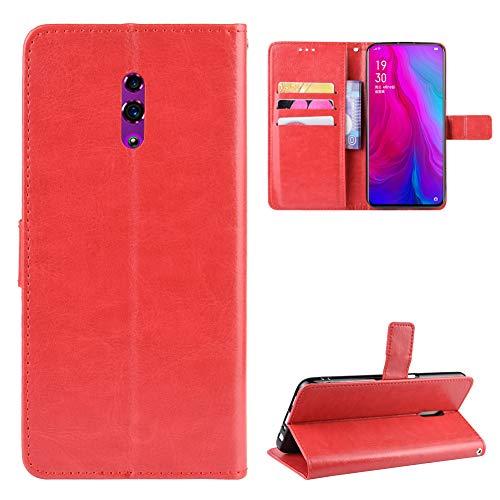 QiongniAN Cover per Oppo Reno,Custodia per Oppo Reno,Custodia per Oppo Reno CPH1917 PCAM00 PCAT00 Custodia Portafoglio in Pelle Flip Case Red