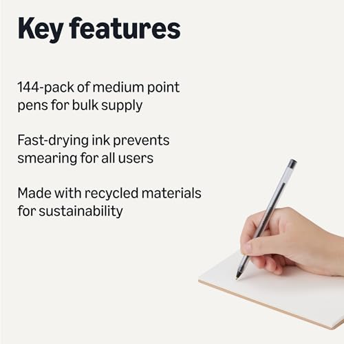 Image of Amazon Basics Ballpoint Pens, Medium Point 1.0mm, Black Ink, 144-Pack