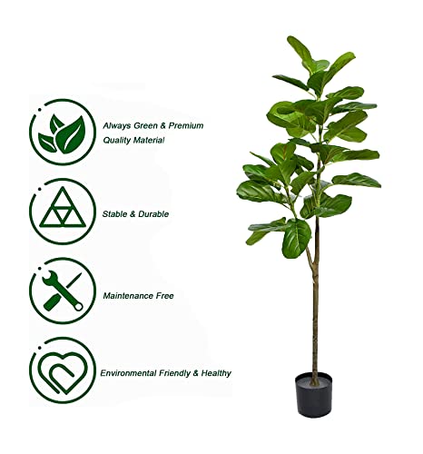 Image of Kayra Decor Artificial Fiddle Leaf Fig Tree /Faux Ficus Lyrata for Home Decor | 4.5 feet Tall, Green