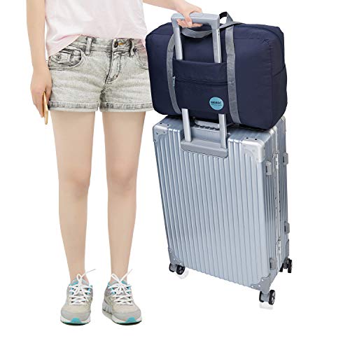 Wandf Foldable Travel Duffel Bag Luggage Sports Gym Water Resistant Nylon (Dark Blue)