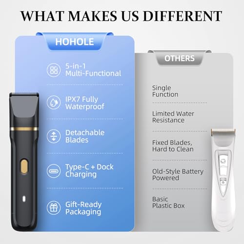 5-in-1 Bikini Trimmer for Women, IPX7 Waterproof Electric Razors Shaver, Cordless Body Hair Trimmer, Facial & Pubic Hair Removal, Ceramic Blade (Black)