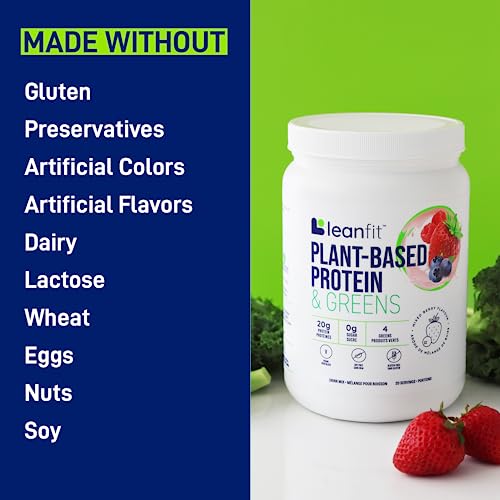 Leanfit Plant-Based Protein & Greens, Natural Berry, 20G Protein, 19 Servings, 1.25 Pound Tub #TOP4