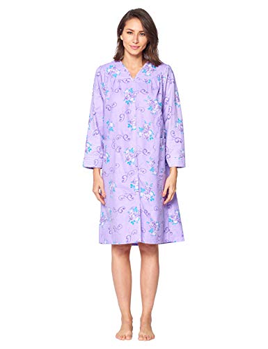 Casual Nights Women's Floral Snap Front Flannel Duster Long Sleeve Lounger Dress - Purple Violet - Xx-Large #TOP1