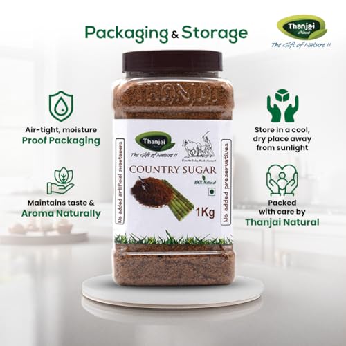 Image of Thanjai Natural 10kg Jar Sugarcane Jaggery Powder /Country Brown Sugar /Naatu Sakkarai - Organically Processed 100% Natural (10kg Jar)
