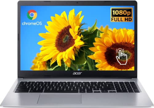 Image of acer Chromebook 315 Laptop, 15.6 inch FHD Touchscreen Display, 4GB RAM, 64GB eMMC SSD, Intel Celeron N4020 Processor, Wi-Fi, Bluetooth, Webcam, USB-C, Protective Sleeve, Chrome OS, Pure Silver, N19Q3
