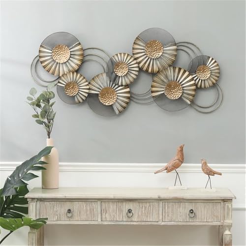 LuxenHome Metal Modern Flower Wall Decor, Art Wall Hanging Sculpture Nature Art Home Decorations, Hanging for Living Room Bedroom Kitchen or Office, 47 inch, Gold/Gary