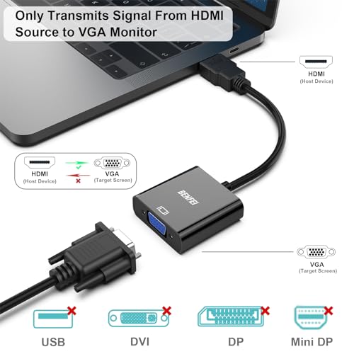 BENFEI - Juego de 2 adaptadores HDMI a VGA (Macho a Hembra) para Ordenador, Escritorio, portátil, PC, Monitor, proyector, HDTV, Chromebook, Raspberry Pi, Roku, Xbox y More, Color Negro