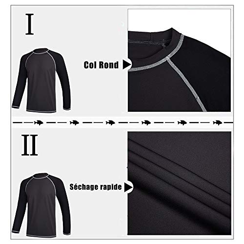 LBL Leading the Better Life Homme Anti-UV Protection Solaire UPF50+ Séchage Rapide Rashguard T-Shirt Noir et Gris L – vue 5