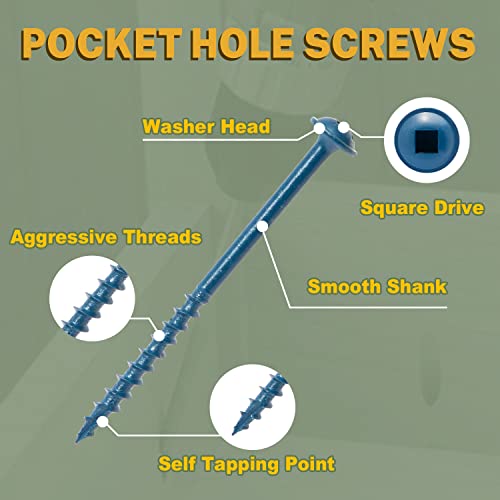 lionmax pocket hole screws 2-12 inch 300 pcs exterior pocket screw 8 x 2-1234 coarse thread square drive washer head blue coated weather resistant 150mm drive bit included
