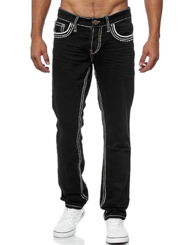 seiveini Jean Homme Regular Fit Jeans Stretch Coupe Droite Pantalon Denim Slim Fit Classique pour Travail Outdoor Décontracté A Noir L