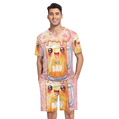Mens Pajama Short Sleeve Summer Sleepwear Lounge V-Neck Pjs Sleepwear With Pockets, S-XXL