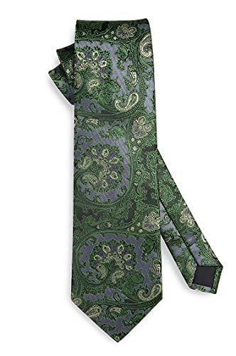 Image of HISDERN Extra Long Ties for Men Classic Floral Tie and Pocket Square Elegant Silk Necktie Handkerchief Set Wedding Party