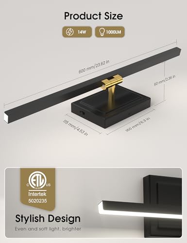 Image of VOLISUN Modern Bathroom Vanity Light 24 inch, Rotatable, 14W Dimmable 5CCT Led Bathroom Light Fixture Over Mirror, Black Gold Bar Vanity Light for Bathroom Mirror Restroom-ETL Certificated