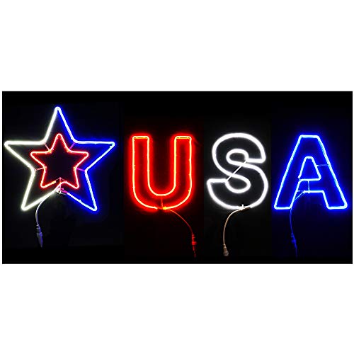 Russell Decor LED Patrioitc USA Letter and Star Lights Yard Sign Lights Independence Day 4th of July(72 x 22 , Red White Blue)