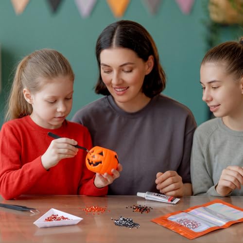 SiliFine Halloween Mini Orange Pumpkin Bedazzling Kit 2.5 Inch DIY Coloring Decorations with Pumpkin Gem Glue Tray and Tweezer Art and Craft Party Supplies for Holiday Festive Gift - Image 3