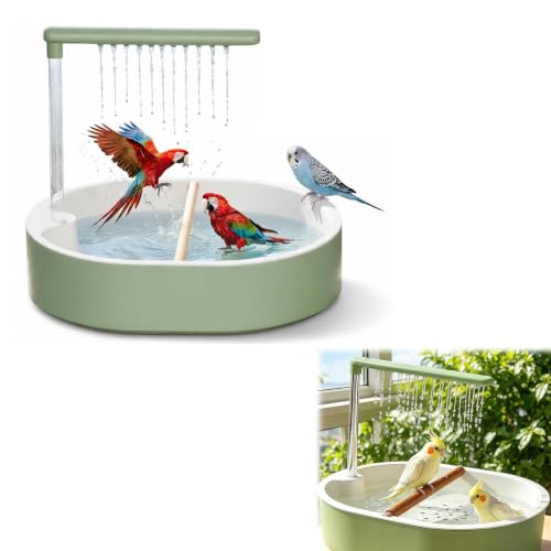 Winwj Vogeldusche Wellensittich Vogel Badewanne mit Dusche USB-betriebenes Vogelbad mit Wasserzirkulation Vogel Badehaus mit Sitzstange Rutschfester Boden für kleine Vögel und Wellensittiche