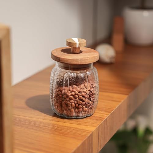 Image of Ireka Home Ripple Glass Jar with Wooden Lid | Multipurpose Stackable Glass Jar with Lid | Storage Container for Dry Fruits Grains Pulses Cereals Cookies