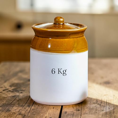 Image of Ceramic 6 KG Achaar Jar - 6 L (6000 ml) Martban Pickle Container - Kitchen Storage for Pickle, Chutneys and Sauces - Durable, and Easy to Clean (6000 ml)