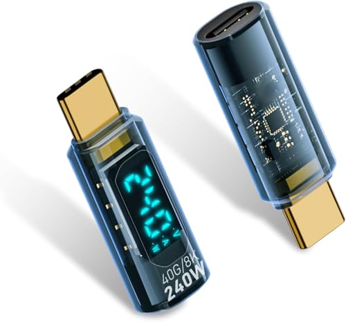 Image of ETZIN 240W USB C Extension Adapter with Digital Display, 40Gbps USB C Male to Female Adapter,Type C Ada-pter Support 8K@60Hz for Thunderbolt 15 Pro More C Cables /Devices Blue