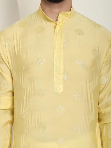 Image of SOJANYA (Since 1958 Men's Cotton Silk Sequinned Embroidered Kurta with White Pyjama