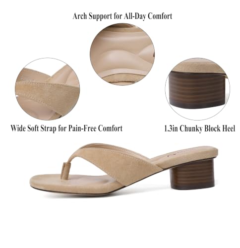 Image of vivianly Women's Suede Low Chunky Block Heel Flip Flops Square Toe Thong Heeled Sandals Casual Slip On Mules for Work Beach Casual Outings