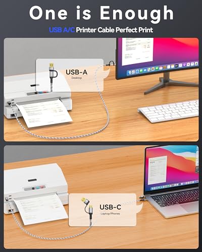 USB B to USB C Printer Cable 20 Feet - Type A/C to B Printer Cable High-Speed Nylon Braided MIDI Cord for HP, Canon, Brother, Samsung, Dell, Epson,DAC