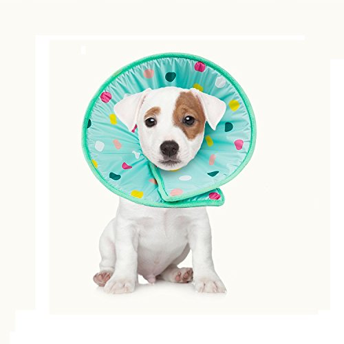 Stock Show 1Pc Pet Dog Recovery Elizabethan Collar, Colorful Dots Decor Wound Healing Protective Cone E-Collar for Puppy Cats, Light Blue