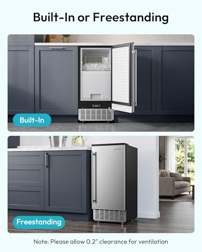 Image of EUHOMY Under Counter Ice Maker with Drain Pump, 100 lbs /Day Ice Machine, Auto-Cleaning & 24H Timer, Stainless Steel Commercial Ice Maker with 24 lbs Storage for Home /Bar /Cafe /Restaurant