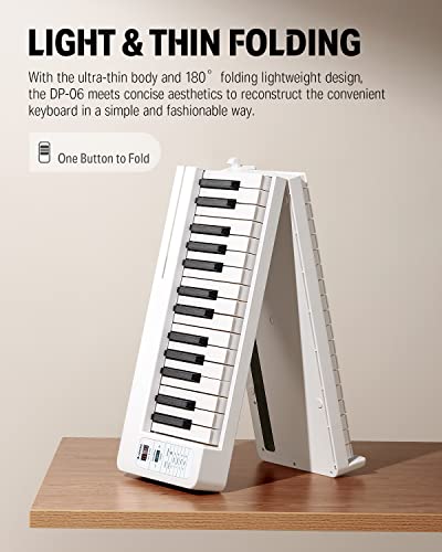 Donner DP-06 Piano à Clavier Pliable Pour Débutants, Clavier de Piano Portable 61 Touches, Clavier de Piano Électrique Numérique avec Bluetooth, Blanc - Les Beatles, Paul McCartney, John Lennon, RIngo Starr, George Harrison Donner DP-06 Piano à Clavier Pliable Pour Débutants, Clavier de Piano Portable 61 Touches, Clavier de Piano Électrique Numérique avec Bluetooth, Blanc – Image 3