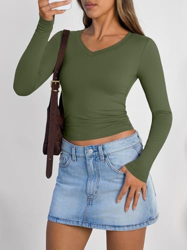 Image of Trendy Queen Womens Long Sleeve Shirts 2026 Fall Fashion Basics Crop Tops