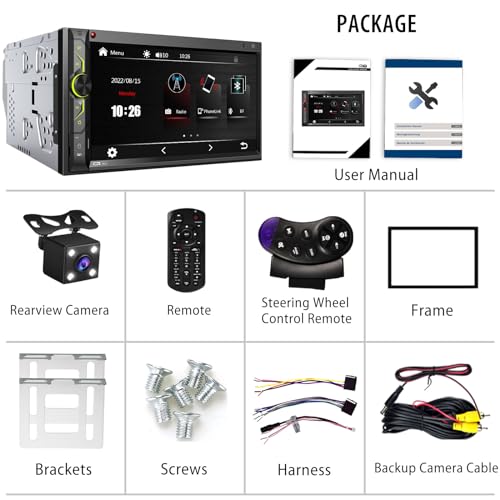Double Din Car Stereo with Bluetooth: 7inch HD Car Multimedia Receiver – Car Audio MP5 Player | LCD Capacitive Touchscreen | Phonelink | Backup Camera | USB/SD/AUX Input | AM FM Car Radio | SWC
