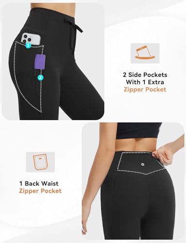 baleaf Womens Flare Leggings with Zipper Pockets Drawstring Flared Yoga Pants Bell Bottom Leggings Tummy Control3