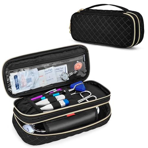 Damero Estuche para Estetoscopio de Doble capa compatible con el Estetoscopio Littmann/ADC/Omron de 3M, Estuche de Transporte para Estetoscopio Bolsa de Viaje para Accesorios de Enfermera, Negro