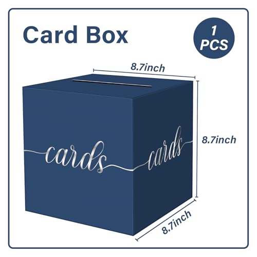 Image of 1 Pack Navy Blue and Silver Foil Card Box for Party, 8.7 inch Navy Blue Gift Card Box Money Box for Birthday, Wedding, Baby Shower, Retirement, Anniversary, Raffle Ticket, Graduation