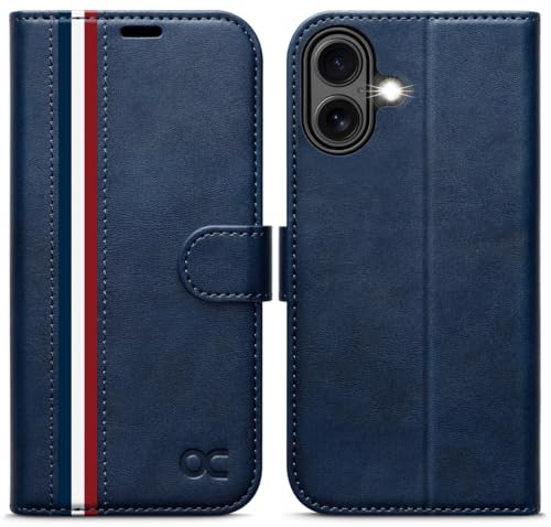 OCASE for iPhone 16 Case, PU Leather Wallet, Magnetic Flip Folio Cover with RFID Blocking, Card Holders, Shockproof TPU
