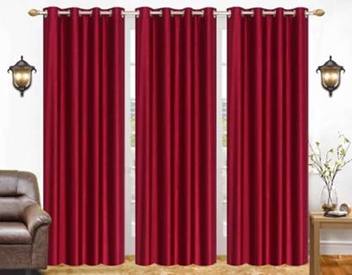 Galaxy Home Decor Solid Plain Curtains for Long Long Door 9 Feet, Pack of 3, Maroon (Maroon, Long Door 9 Feet)