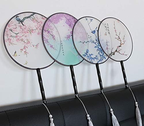 Classic Round Wooden Fans - 8.3 Diameter, Translucent Silk Cloth, 10+ Patterns, Perfect for Weddings, Decorations, and Gifts - Elegant Handheld Fans for All Occasions 6. 紫色花朵